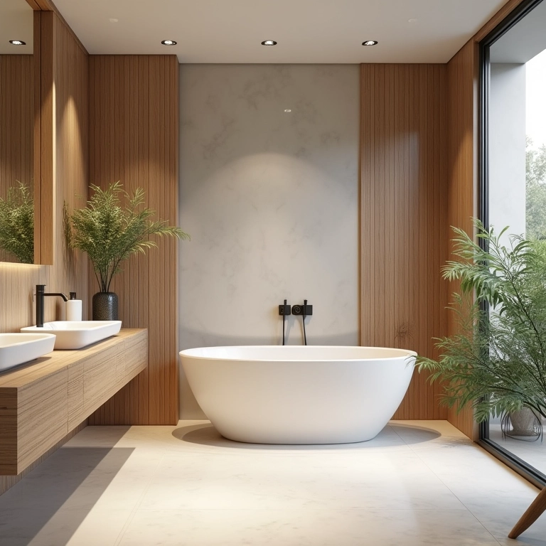 Banheiro moderno com estilo natural e bambu