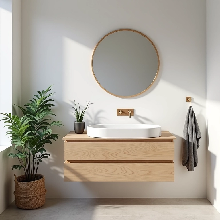 Banheiro pequeno com gabinete de 60cm otimizando o espaço.