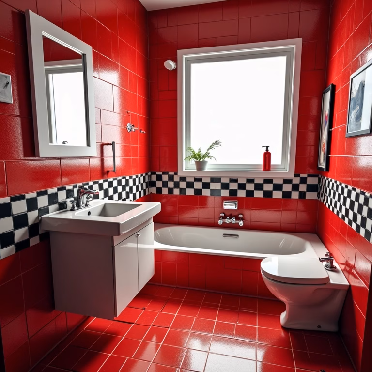 Banheiro temático de carros de corrida com decoração vibrante e acessórios automotivos.