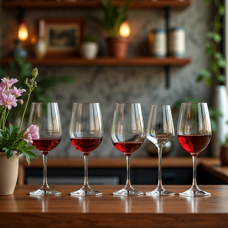 Bar impecavelmente organizado com taças, estilo brasileiro.