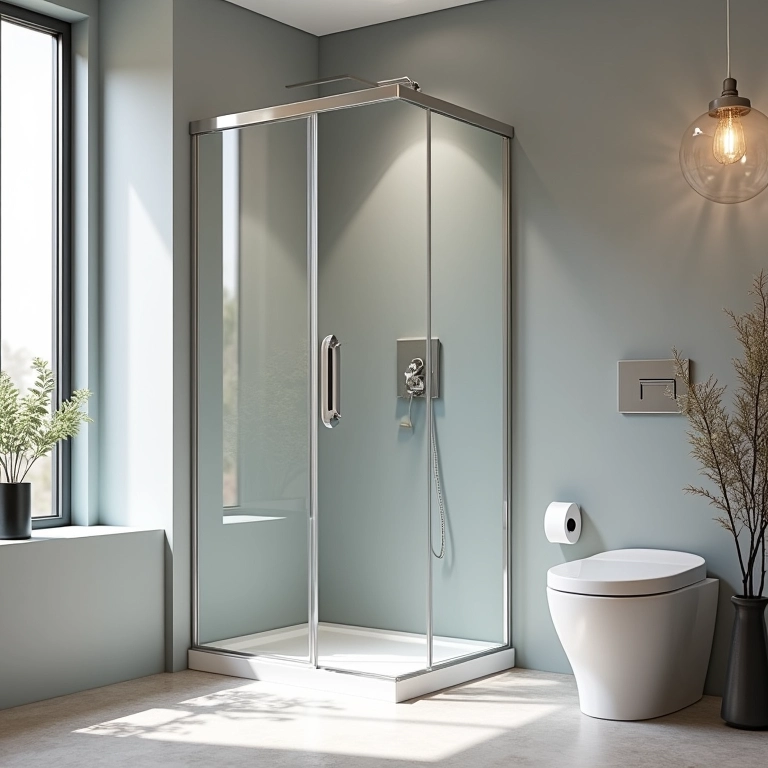 Box elegante e funcional em um banheiro.