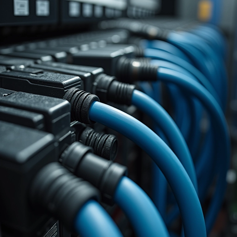 Cabos de alimentação principal entrando na sala elétrica de um edifício.