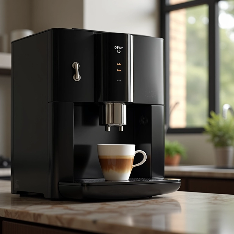 Cafeteira expresso superautomática dispensando café em uma cozinha brasileira moderna.