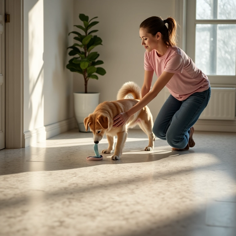 Canil com piso cerâmico, fácil de limpar e durável.