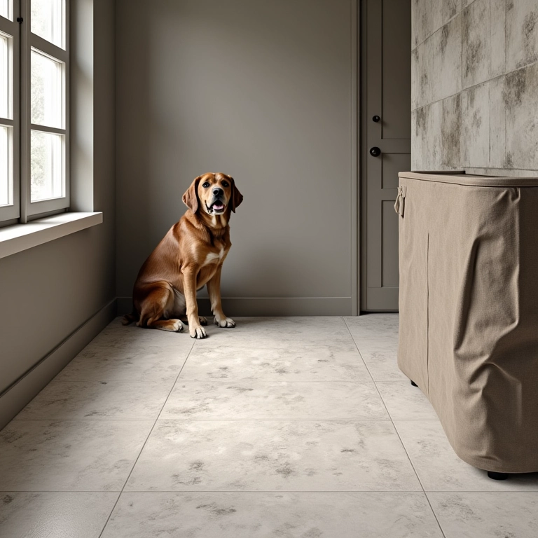 Canil com piso de cimento queimado, moderno e prático.