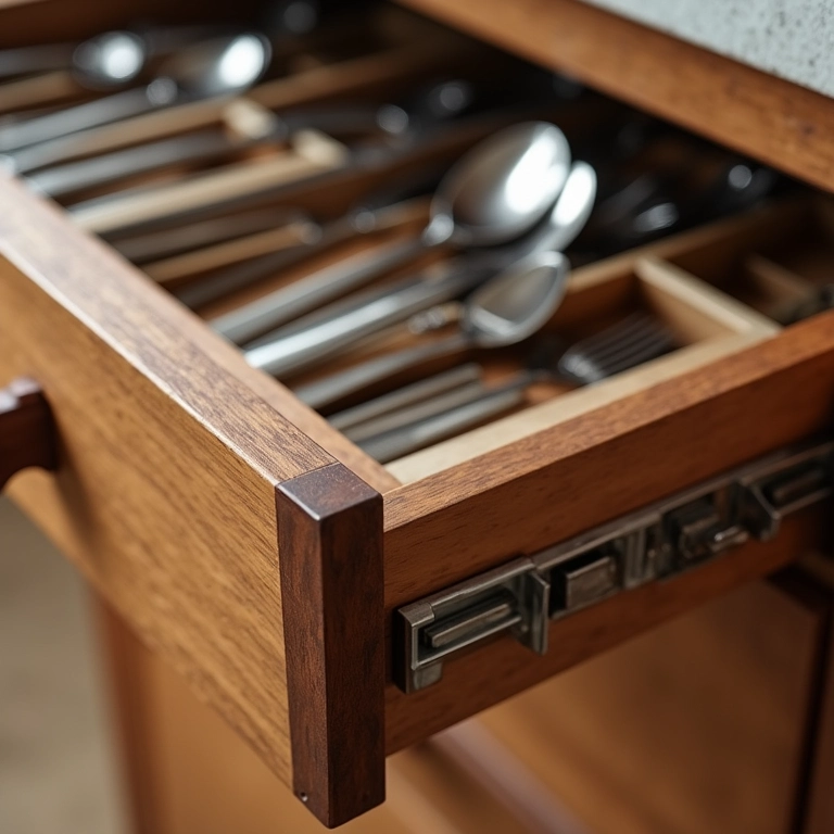 Canto de gaveta de talheres com organizadores empilháveis para otimizar o espaço.