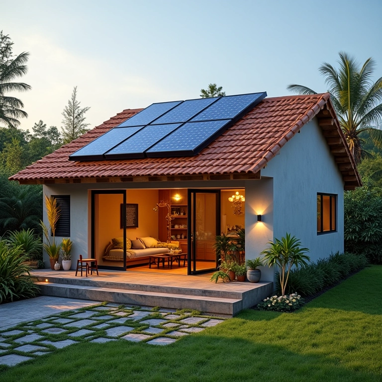 Casa brasileira utilizando aquecimento solar para água quente no chuveiro e cozinha.