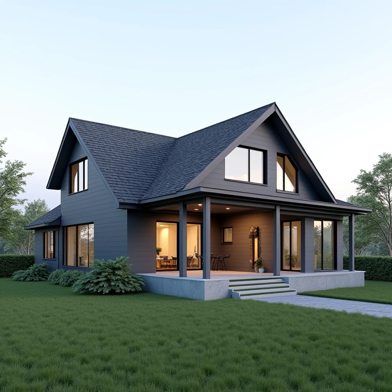Casa moderna com design minimalista e telhado shingle.