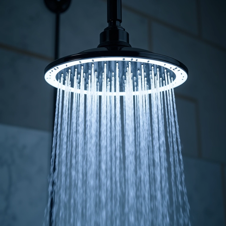 Chuveiro de teto Docol Heaven em um banheiro sofisticado.