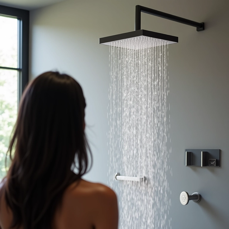 Chuveiro de teto Lorenzetti Acqua Duo em banheiro moderno.