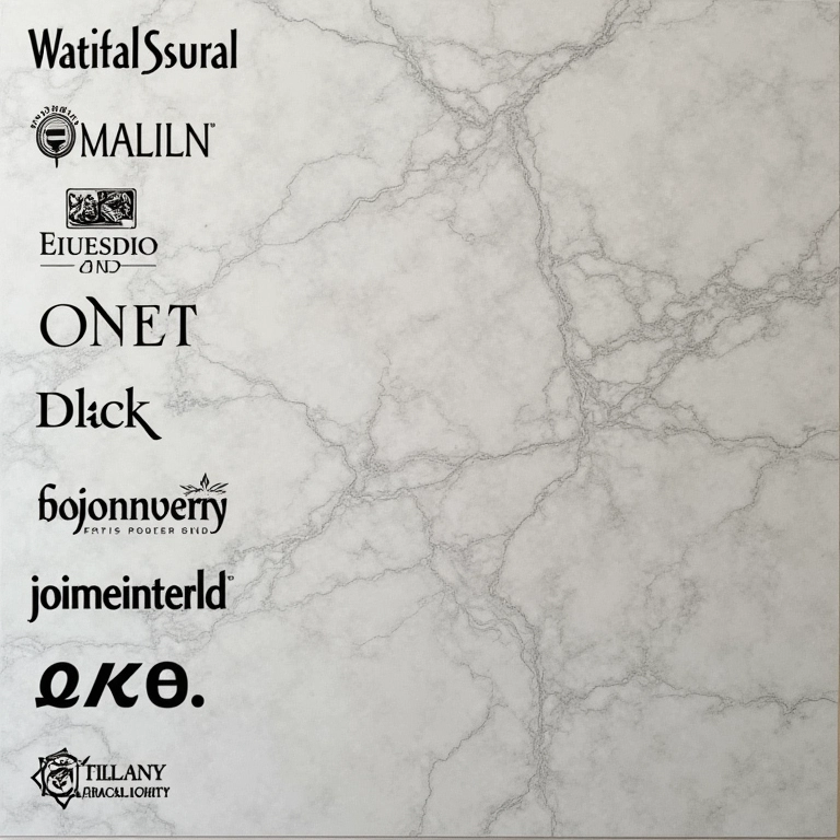 Close up de diferentes marcas de porcelanato antiderrapante e seus nomes.
