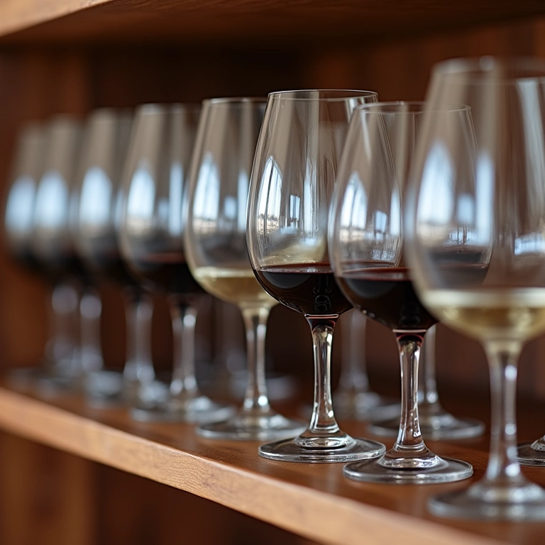 Close-up de diferentes taças de vinho em organizador.