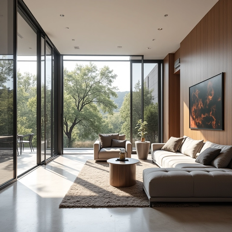 Cobogós de vidro em sala de estar sofisticada.