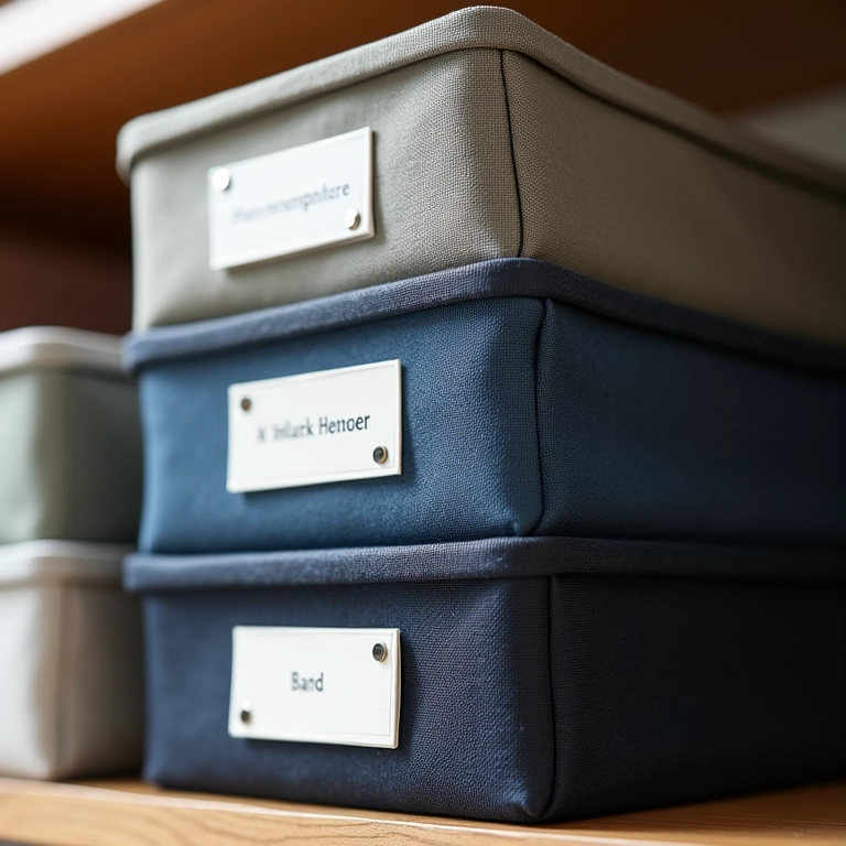 Comparativo de materiais: caixas organizadoras de plástico, metal e tecido.