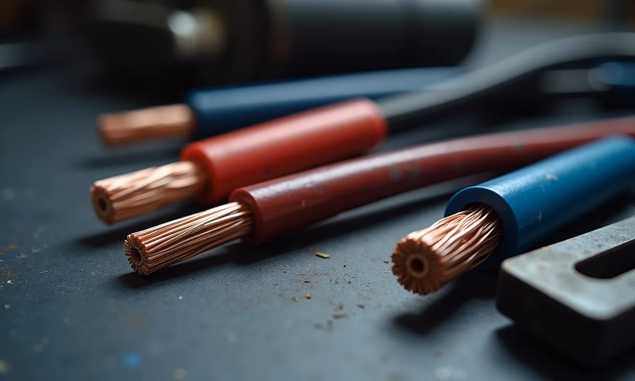 Comparativo entre fio rígido e cabo flexível em bancada de trabalho.