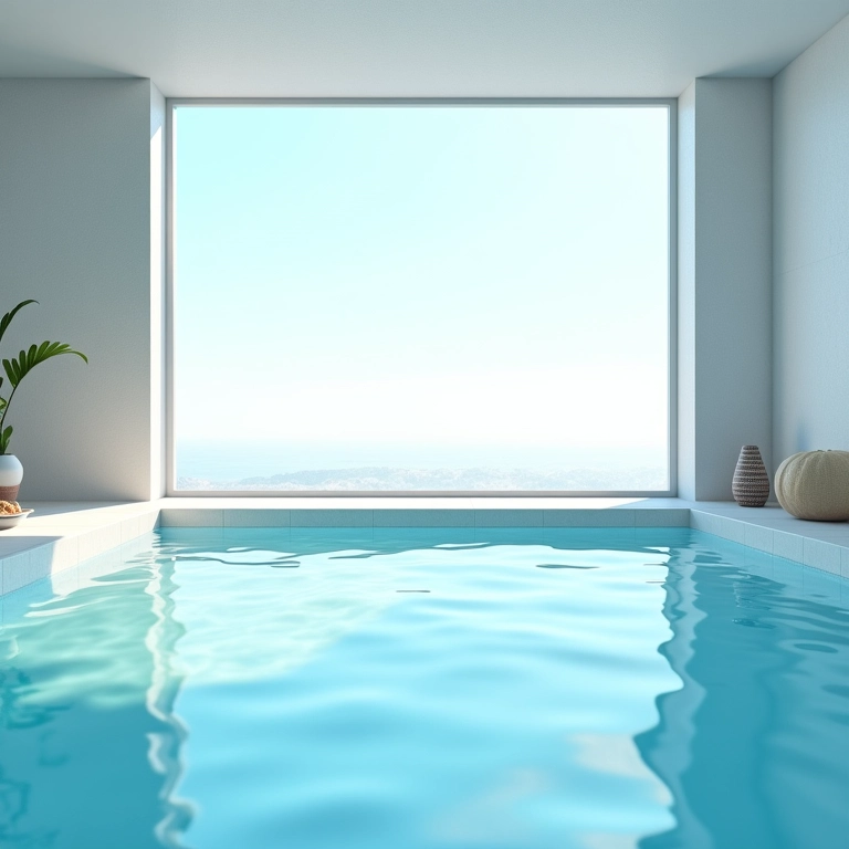 Cores claras ampliam e iluminam piscina coberta.