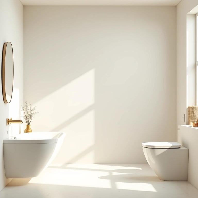 Cores claras ampliando o espaço de um banheiro.