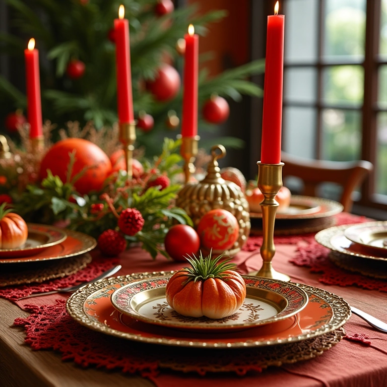 Cores vibrantes para a decoração da mesa de Natal.