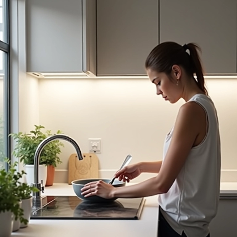 Cozinha com moldura de EVA autocolante como backsplash.