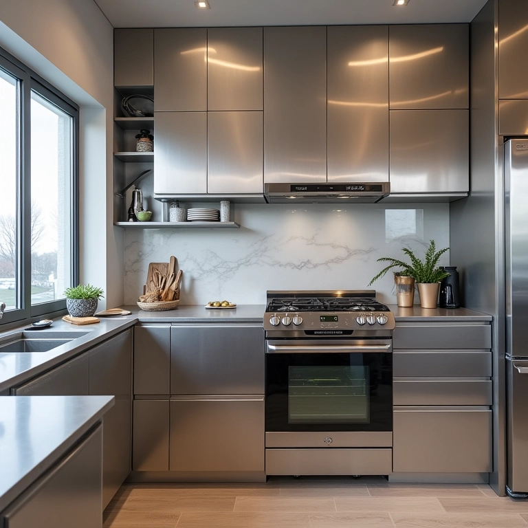 Cozinha organizada com armários de aço planejados.