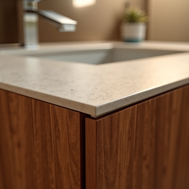 Detalhe da durabilidade do material do gabinete de banheiro.