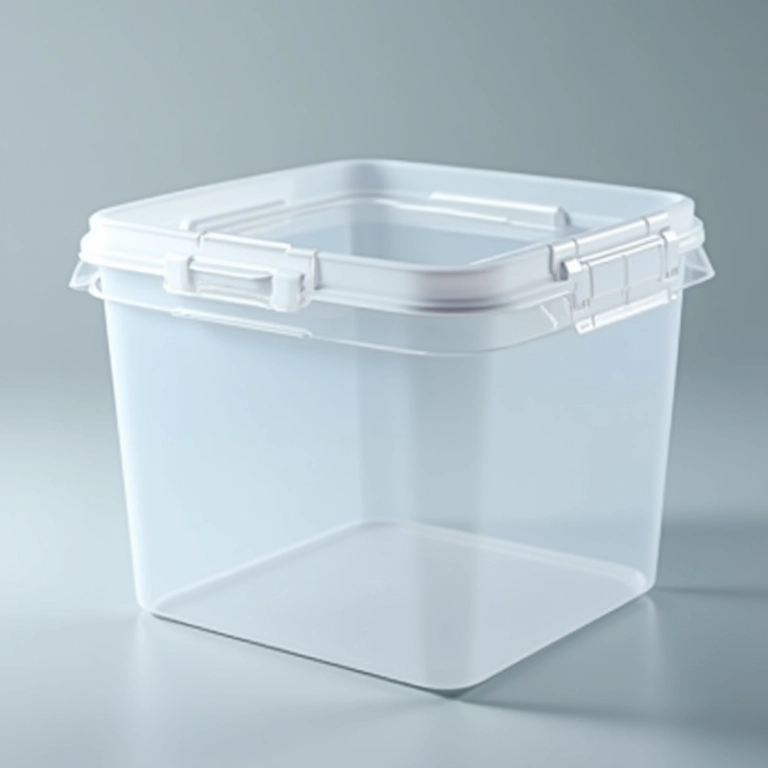 Detalhe do material e durabilidade de uma caixa organizadora de plástico.