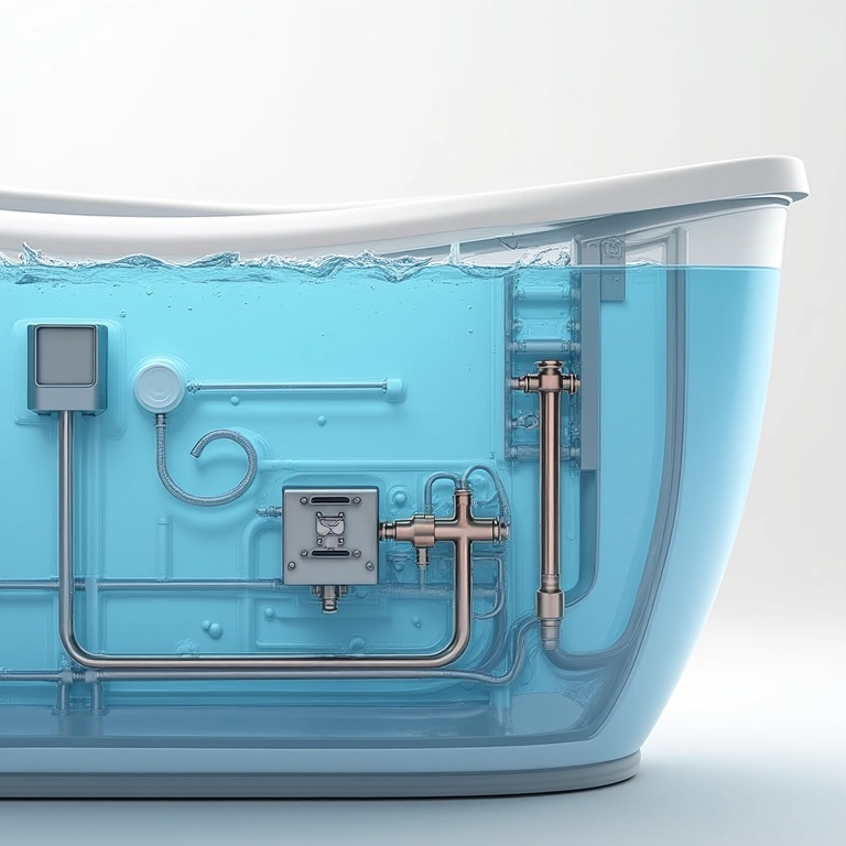Diagrama do sistema de aquecimento de água de uma banheira.
