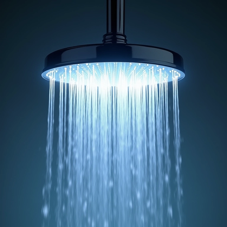 Distribuição uniforme da água em um chuveiro de teto.