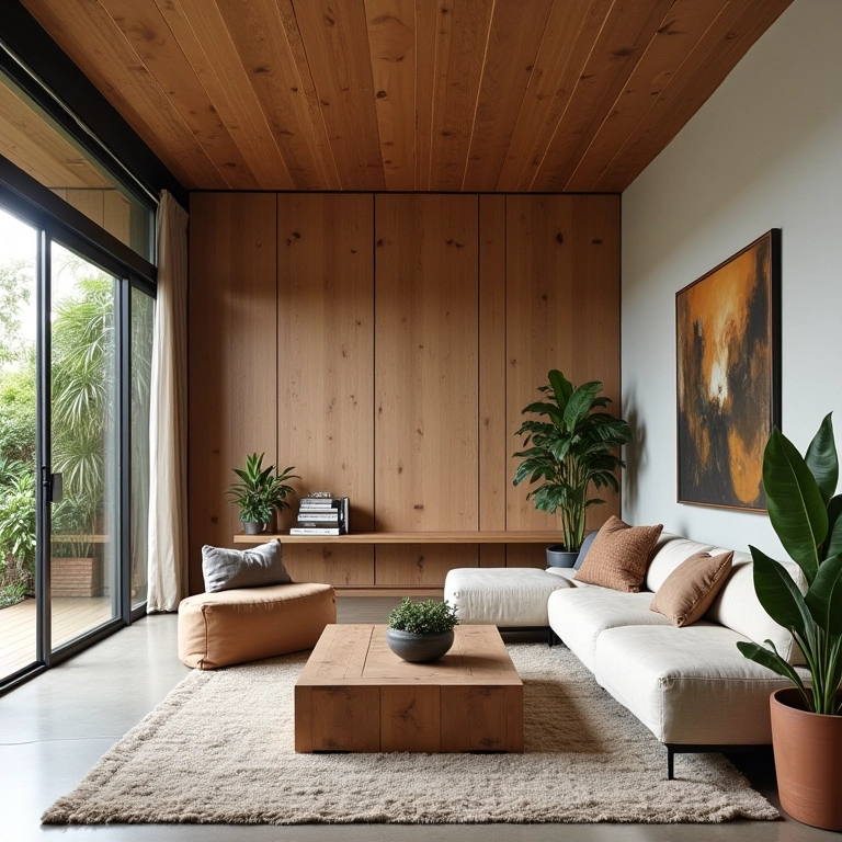 Divisória de ambientes com cobogó em uma sala de estar integrada.