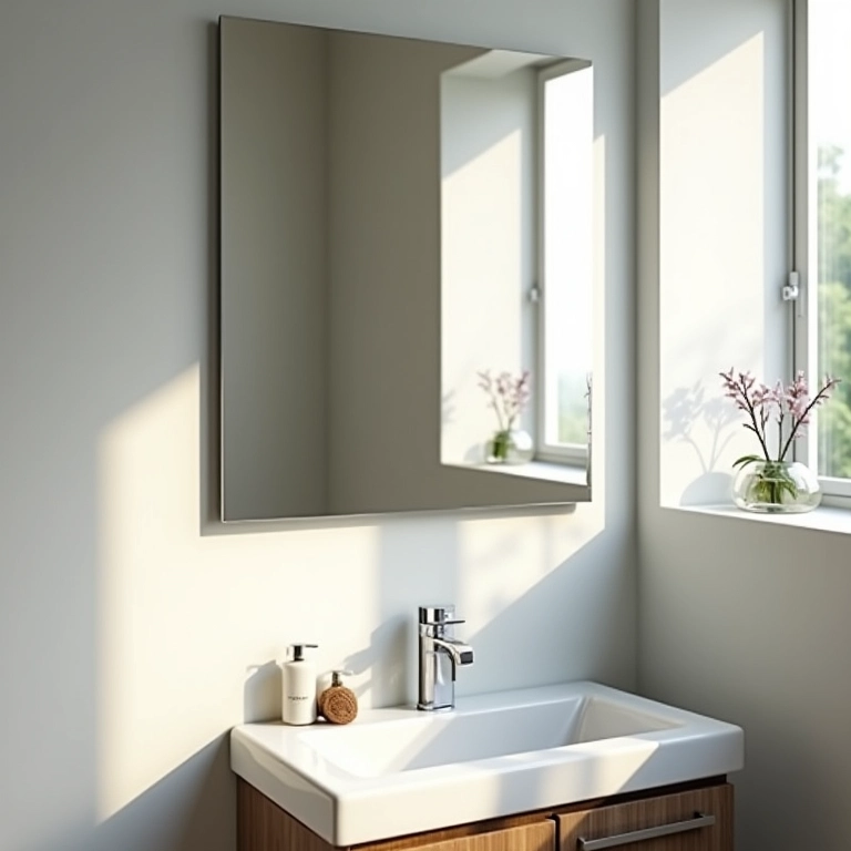 Espelho com armário no lavabo para otimizar espaço.