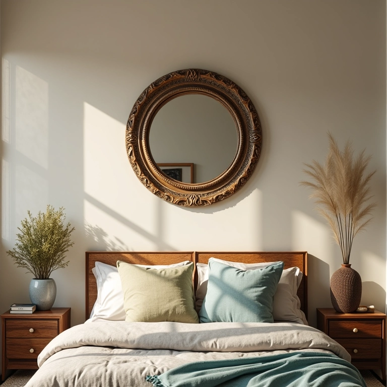 Espelho decorativo em quarto de adolescente com estilo brasileiro.