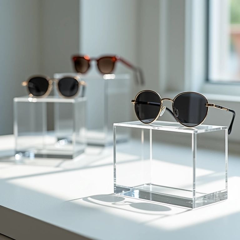 Expositores de acrílico com design leve e transparente.