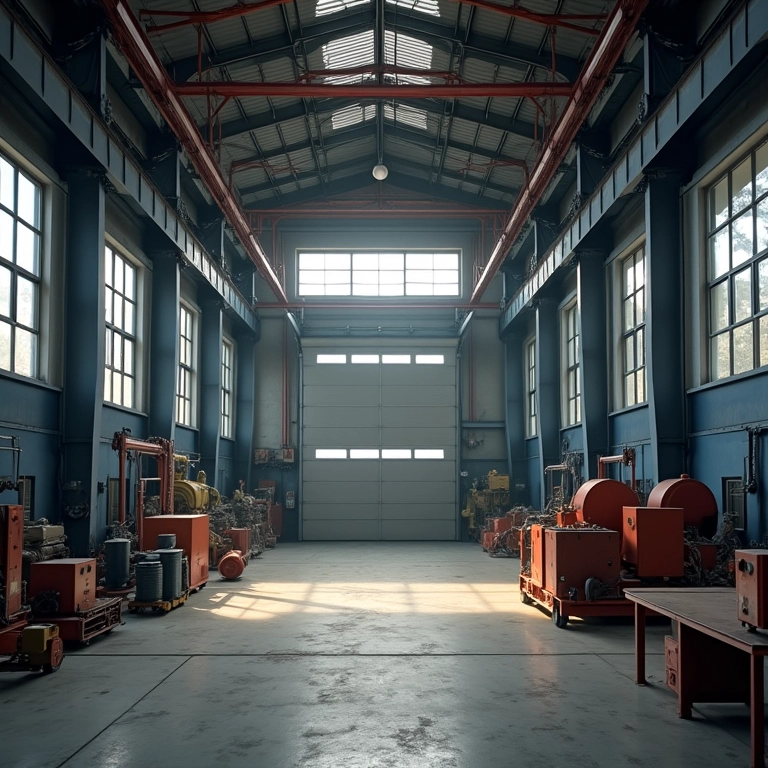 Fábrica brasileira produzindo portas de aço, mostrando o processo de fabricação.