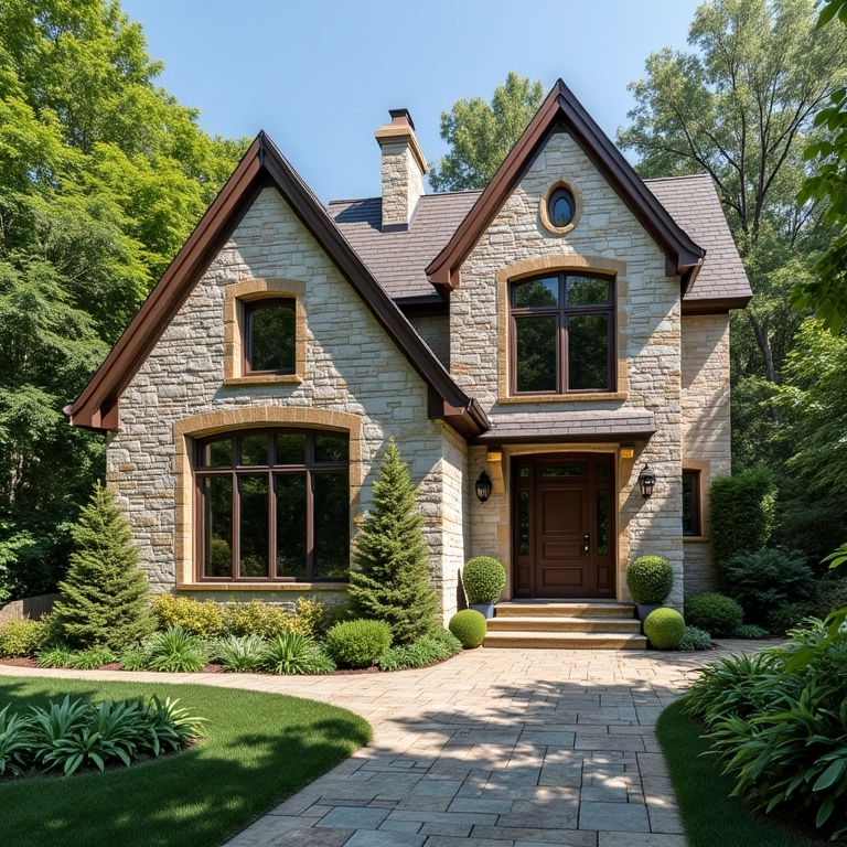 Fachada revestida com pedra natural.