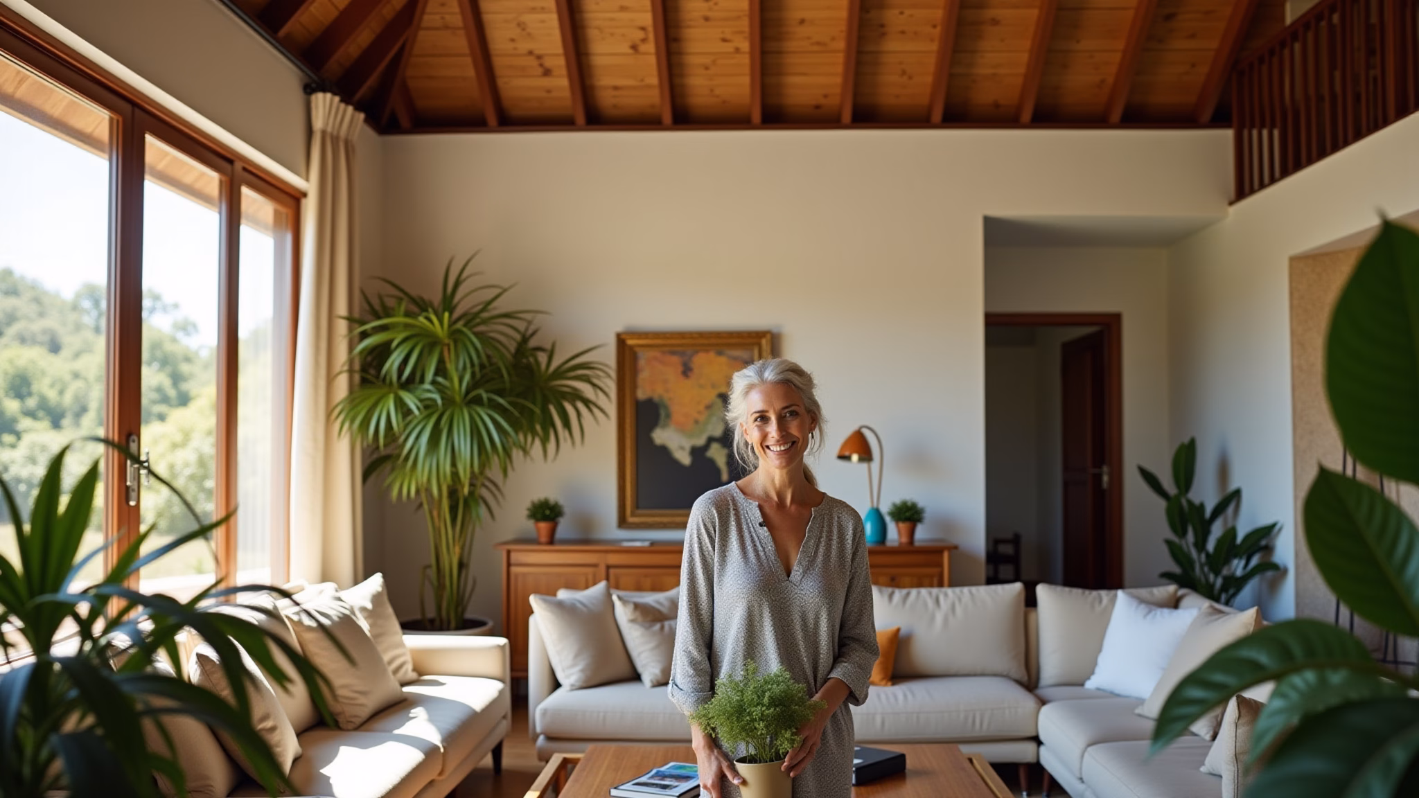 Sala de estar com forro de madeira Tauari, decoração brasileira.