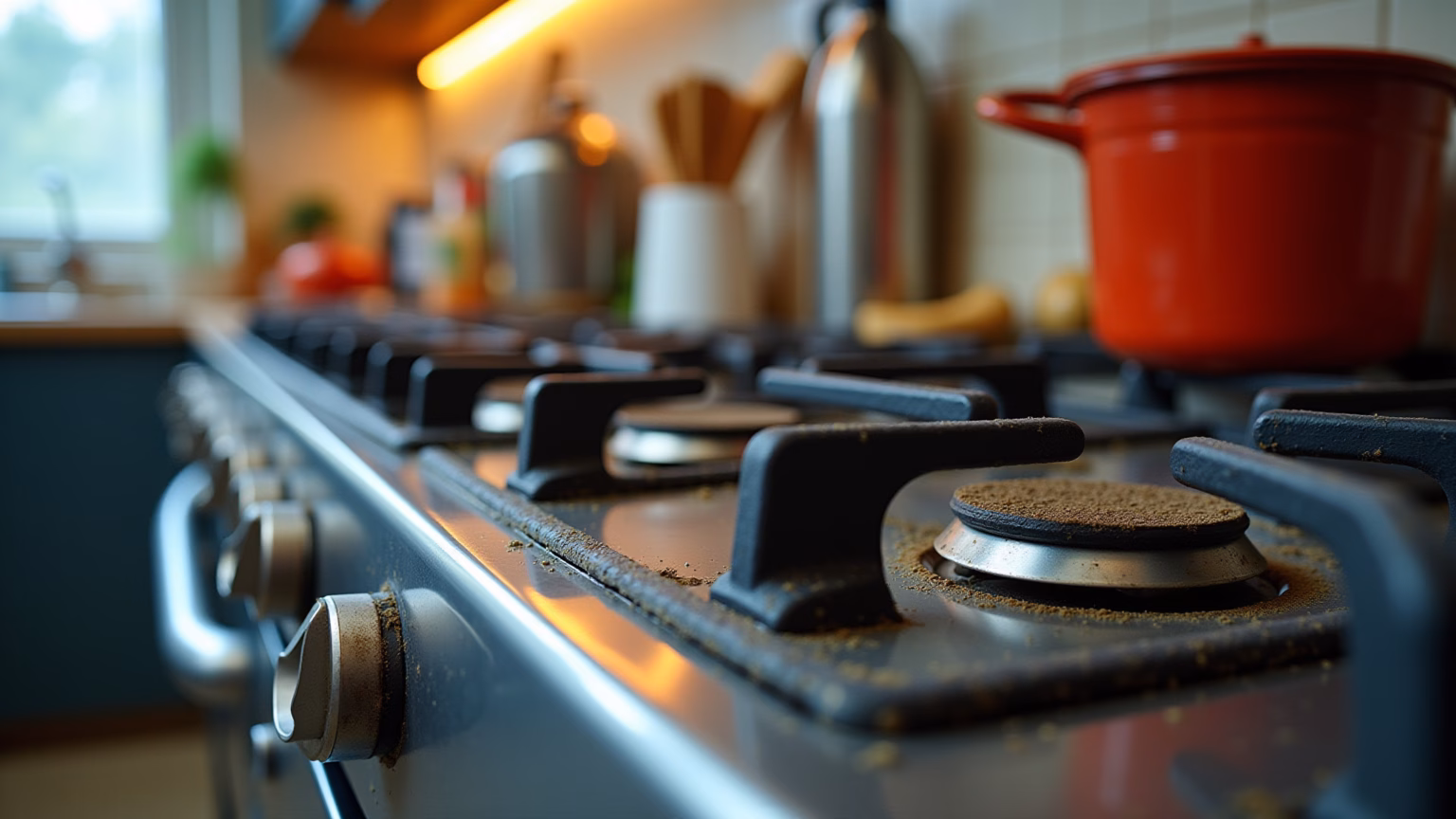 Como Limpar Fogão Muito Sujo De Forma Rápida e Eficaz Fogão muito sujo sendo limpo, mostrando o antes e depois.