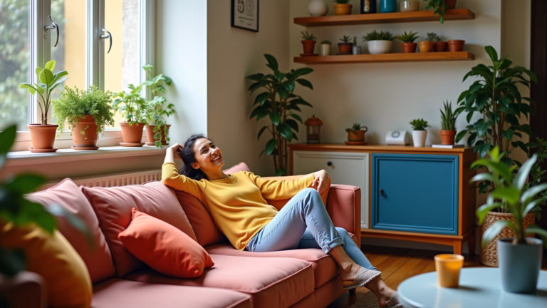 Sala pequena e aconchegante decorada com baixo custo em estilo brasileiro.