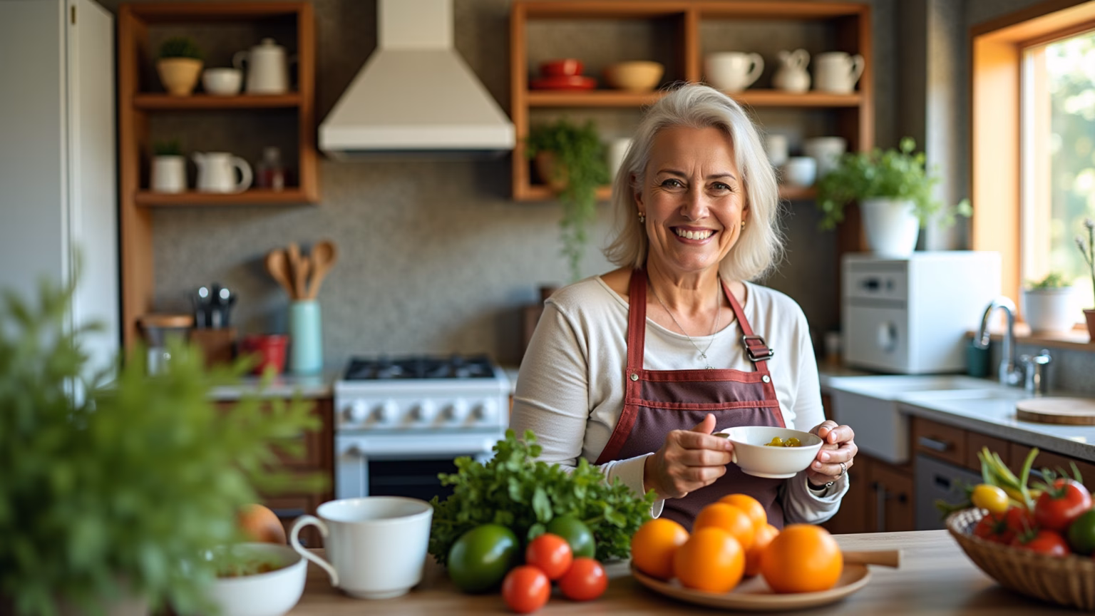 Cozinha reformada e vibrante com elementos de design brasileiro.