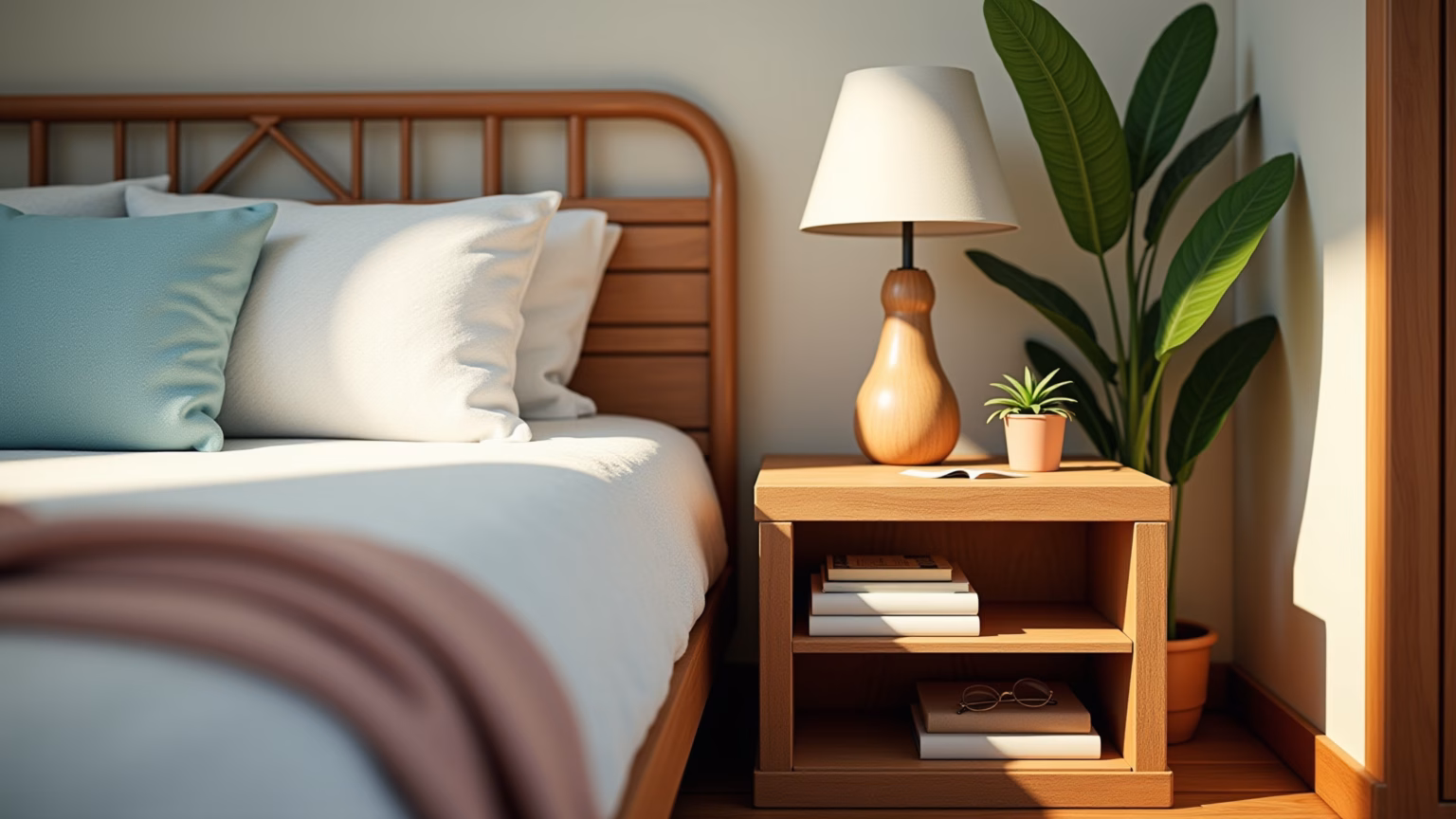 DIY Mesa de Cabeceira: 5 Projetos Fáceis Para Fazer Mesa de cabeceira DIY feita com caixotes de madeira em quarto aconchegante.