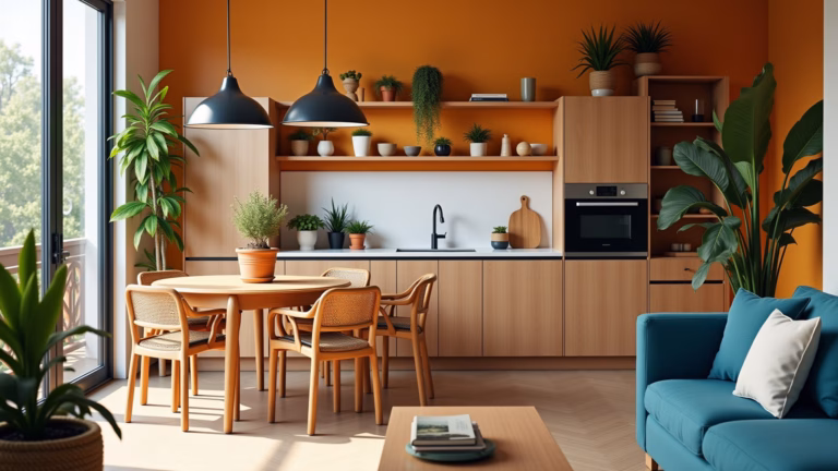 Sala e cozinha pequenas organizadas com estilo brasileiro.