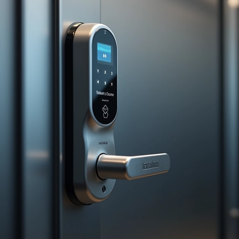 Fechadura digital Intelbras em porta de aço.