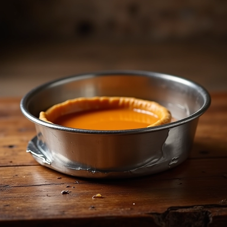 Forma de pudim de alumínio com calda de caramelo.