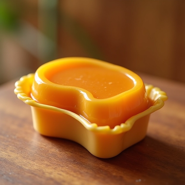 Forma de pudim de cerâmica com calda de caramelo.