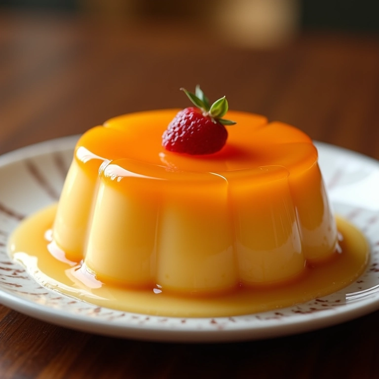 Forma de pudim de vidro com caramelo delicado.
