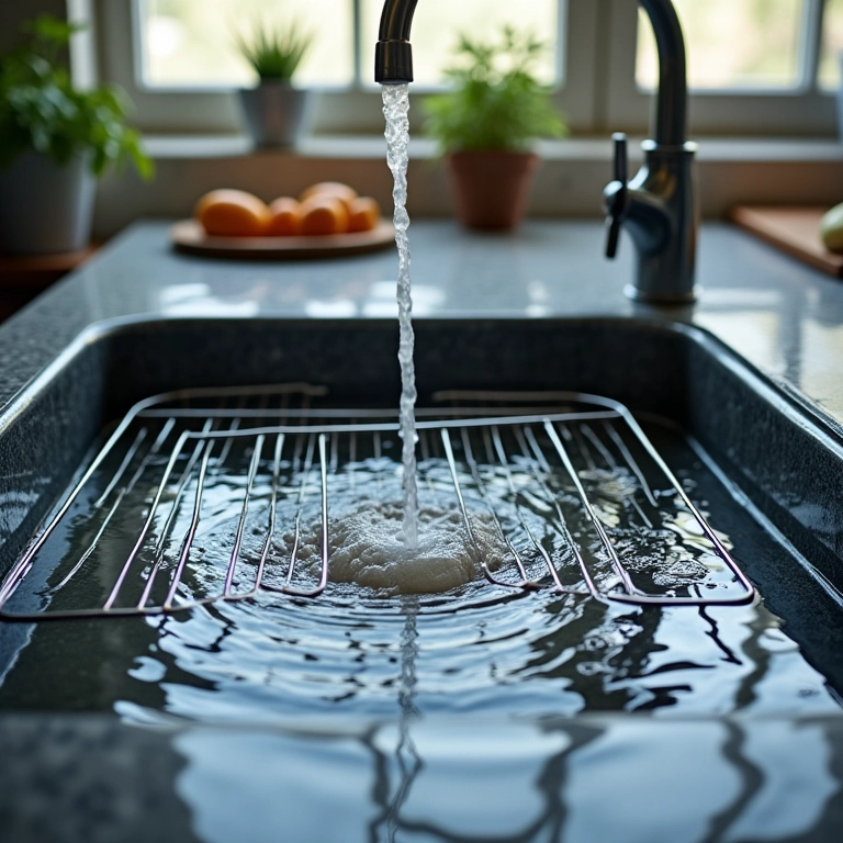 Grades e bandejas do forno elétrico de molho na pia com água e sabão.