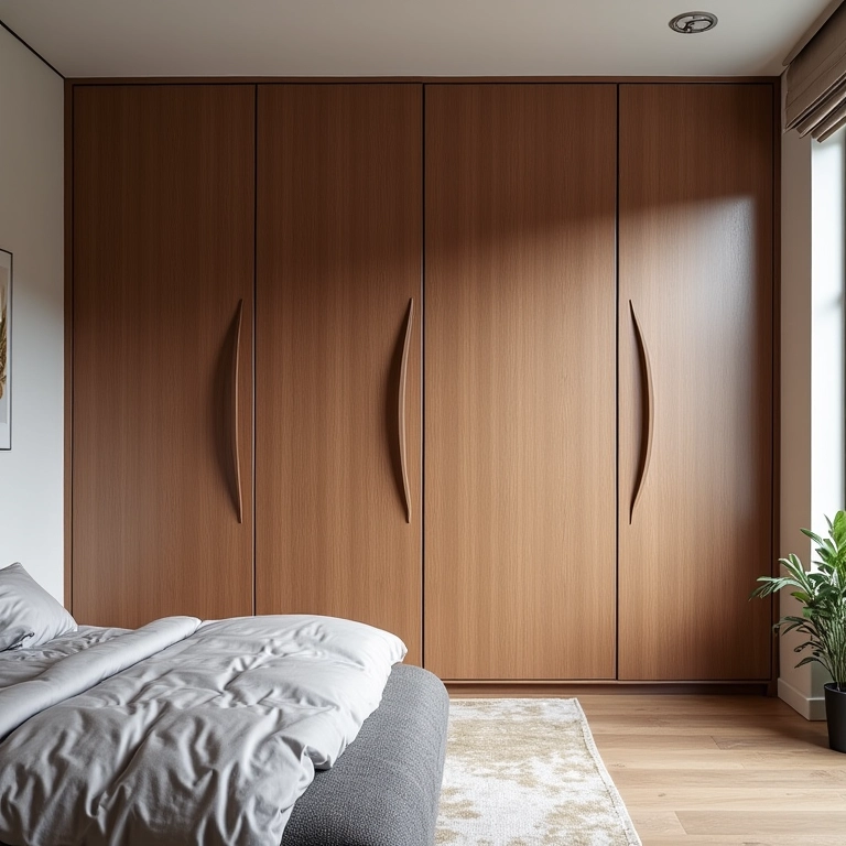 Guarda-roupa planejado sob medida para quarto de casal pequeno.