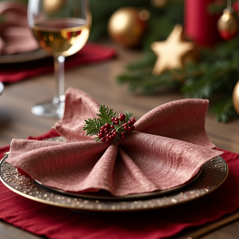 Guardanapos de tecido da Karsten em uma mesa de Natal.