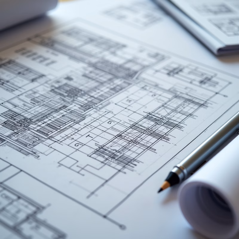 High-density black toner printing architectural plans, crisp lines, detailed drawings, professional Impressão de planta arquitetônica com toner preto de alta densidade.