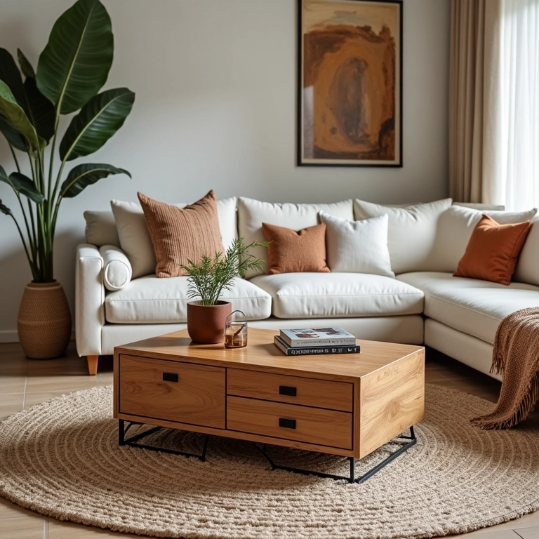 Inspiração: mesa de centro com gavetas na decoração da sala.