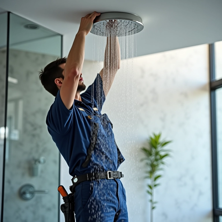Instalação complexa de um chuveiro de teto.